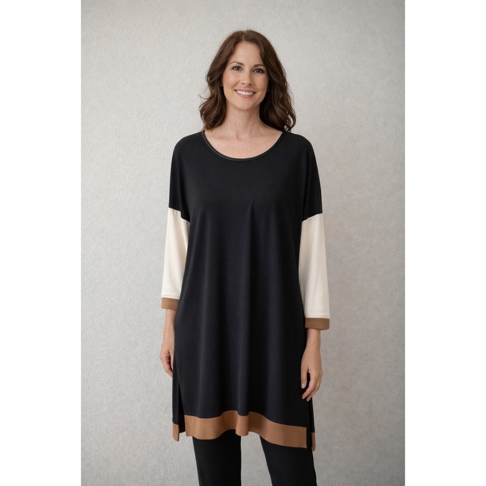 Sympli Tunic Dress Women Plus 14 Color Block Slinky Travel Lagenlook Capsule